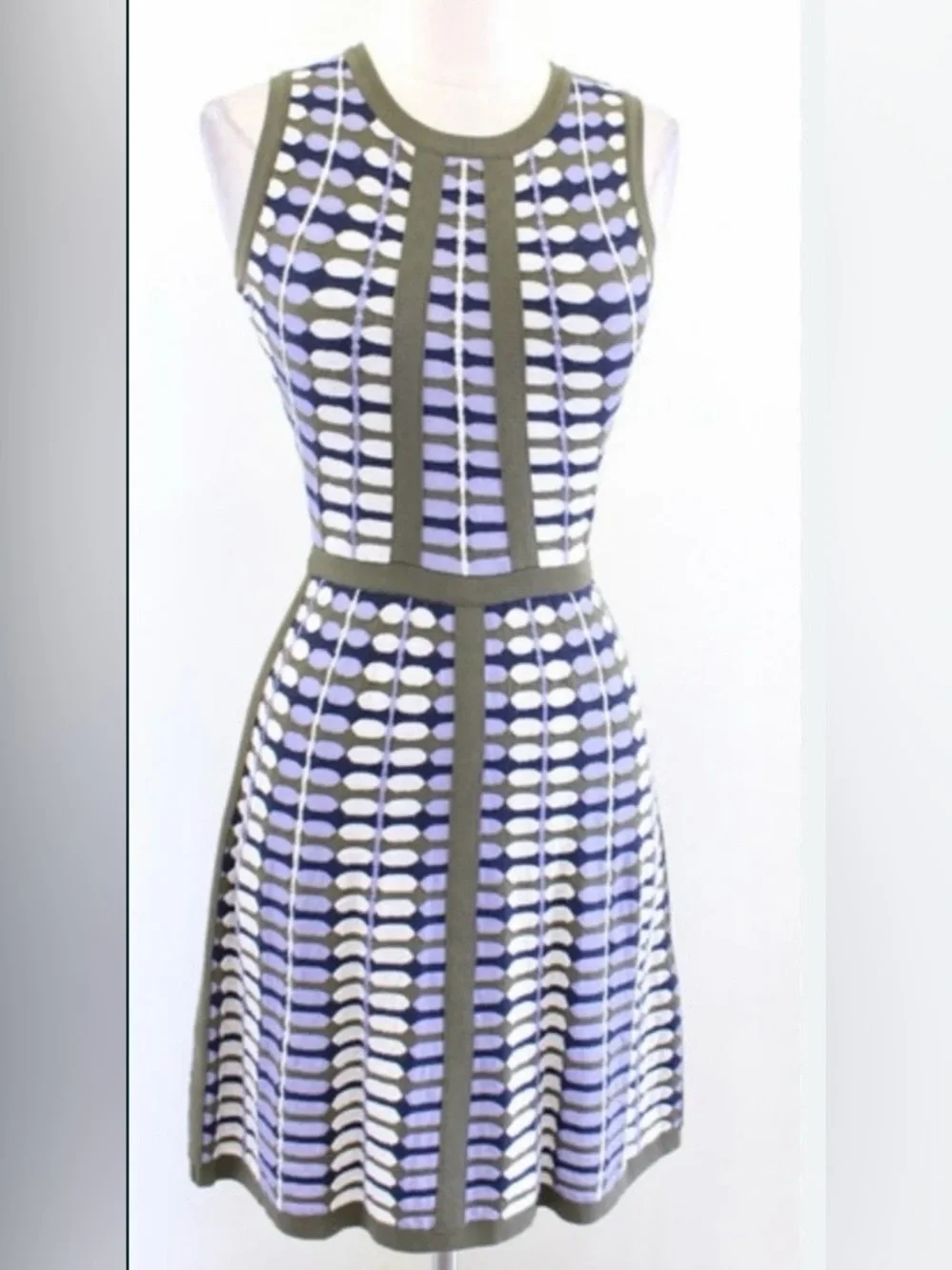 Missoni Sleeveless Patterned Fit-and-Flare Dress in Lavender and Olive